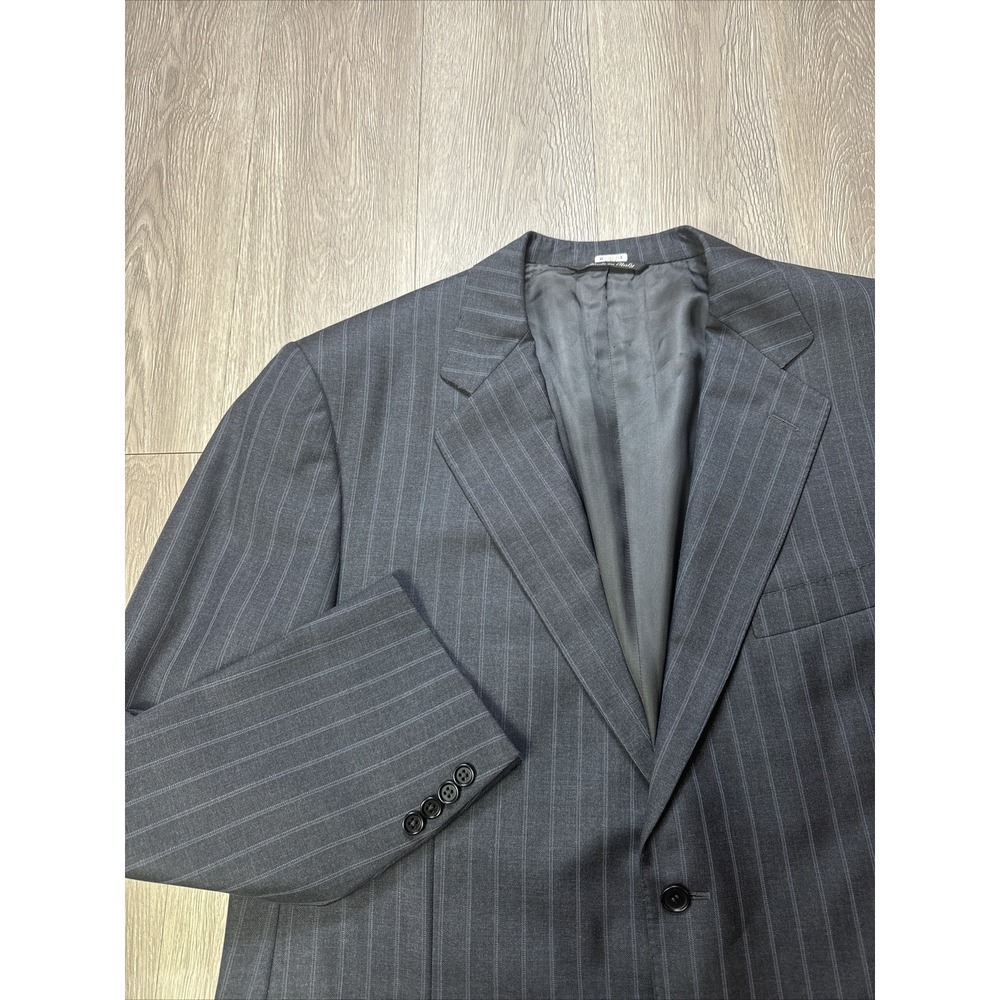46 L Long CANALI Blazer Sport Coat Jacket Italy Italian Gray Pinstripe Wedding